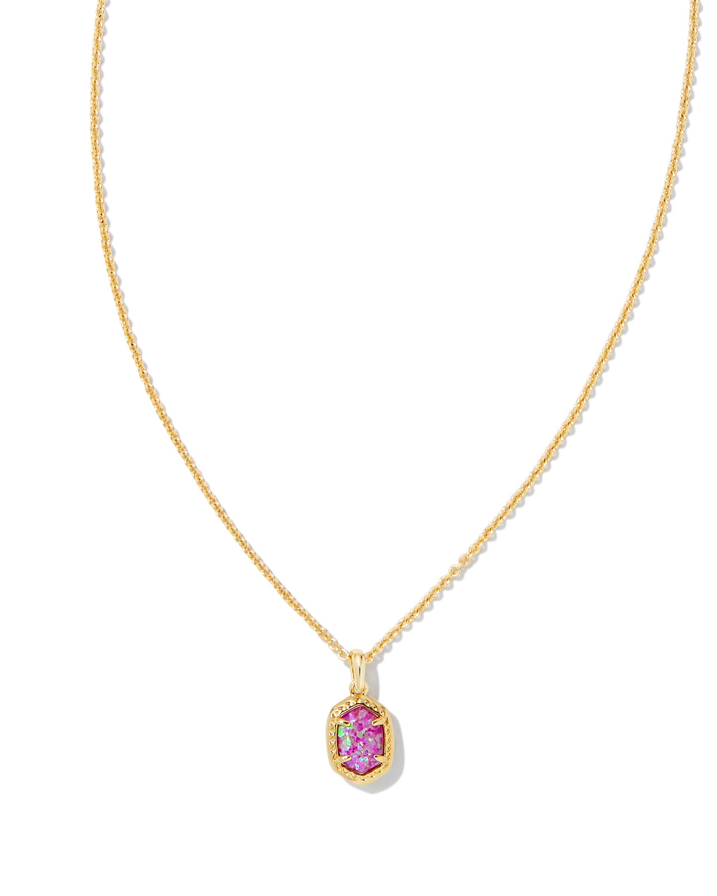 DAPHNE FRAMED SHORT PENDANT NECKLACE IN GOLD MAGENTA KYOCERA OPAL