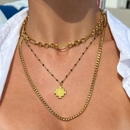 Zayla Cross Pendant Enamel Beaded Necklace - 597 - She Chester