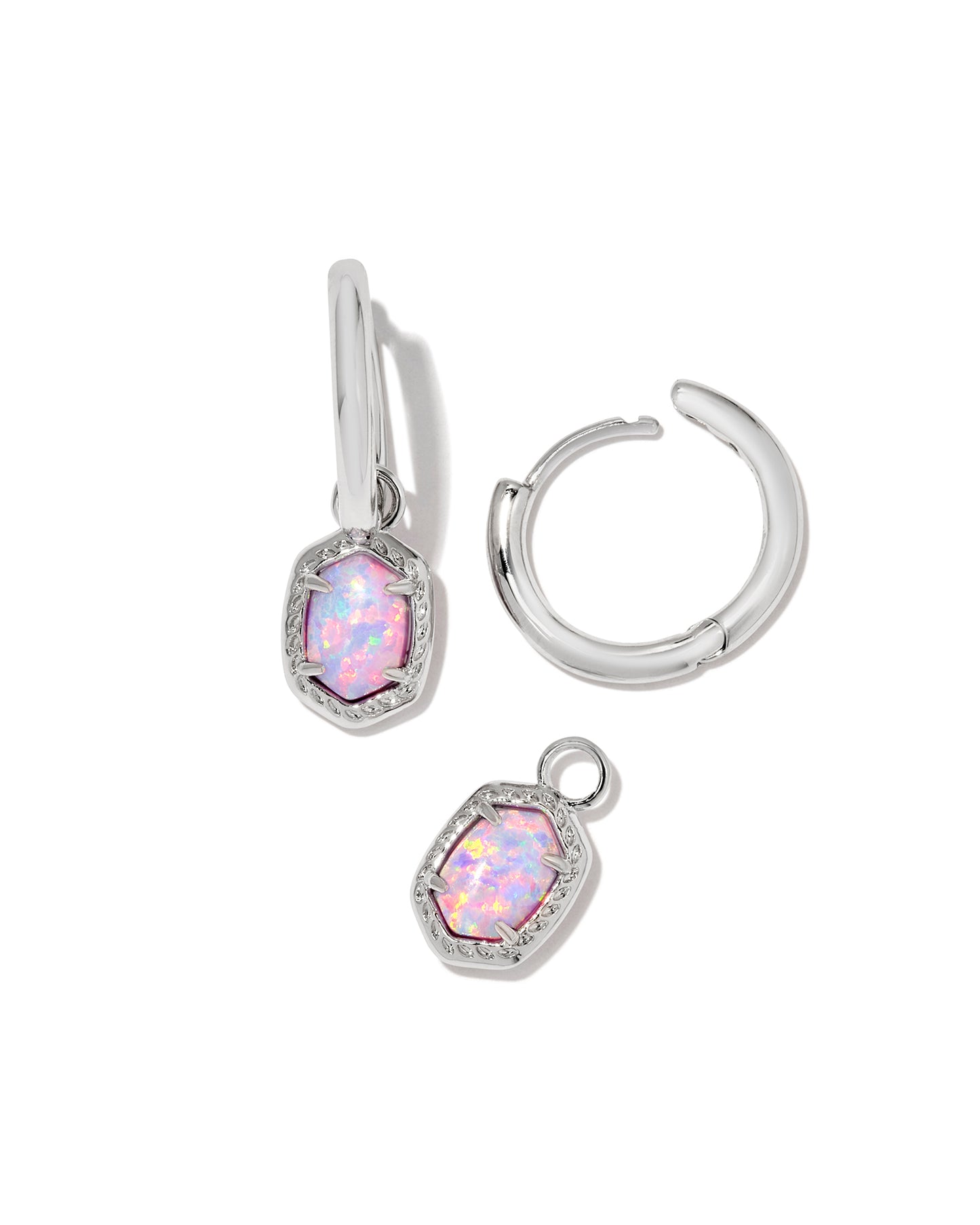 DAPHNE FRAMED HUGGIE EARRINGS IN SILVER LILAC KYOCERA OPAL