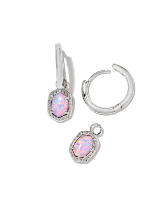 DAPHNE FRAMED HUGGIE EARRINGS IN SILVER LILAC KYOCERA OPAL