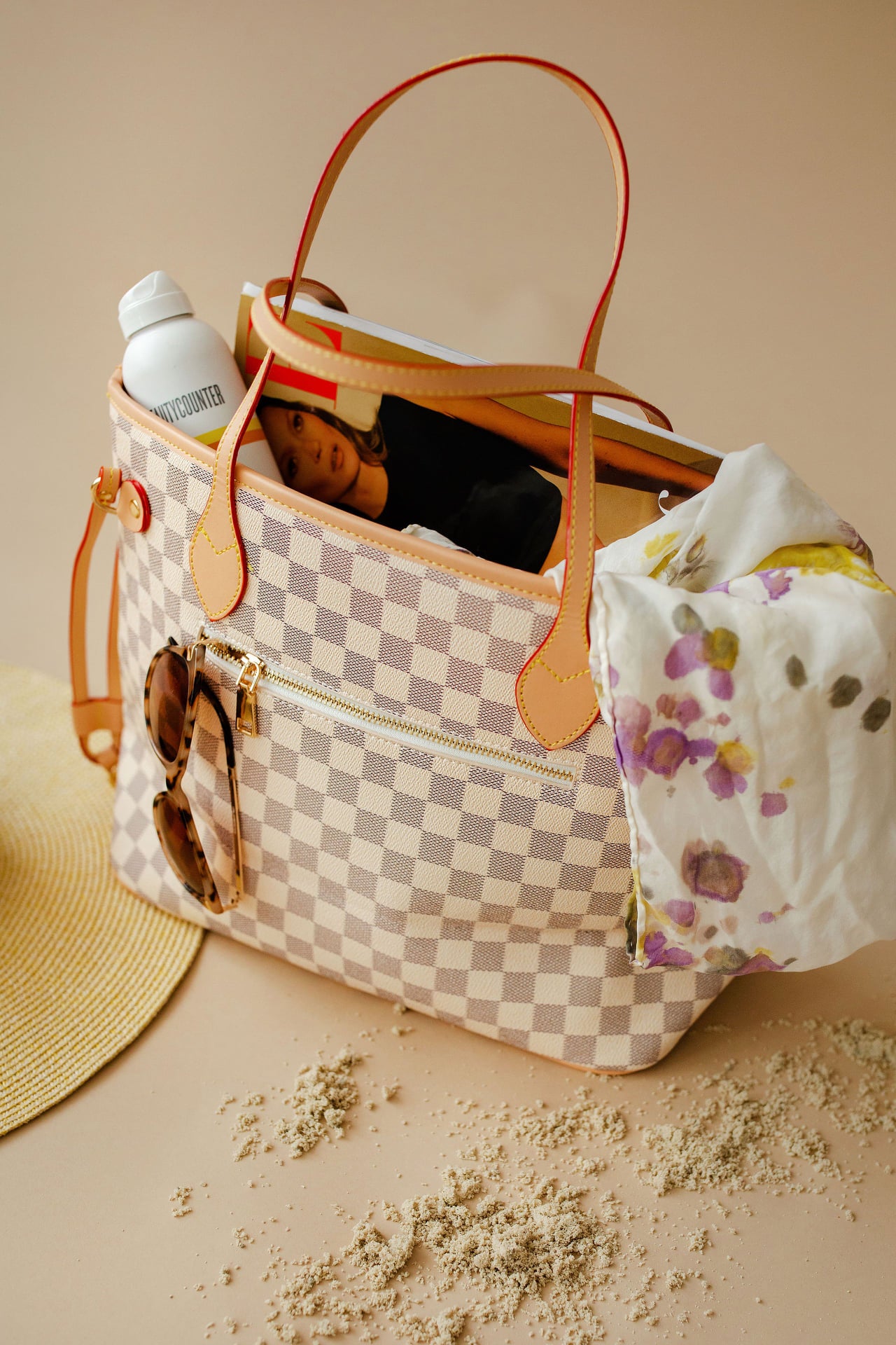 Taylor Checkered Tote - Cream