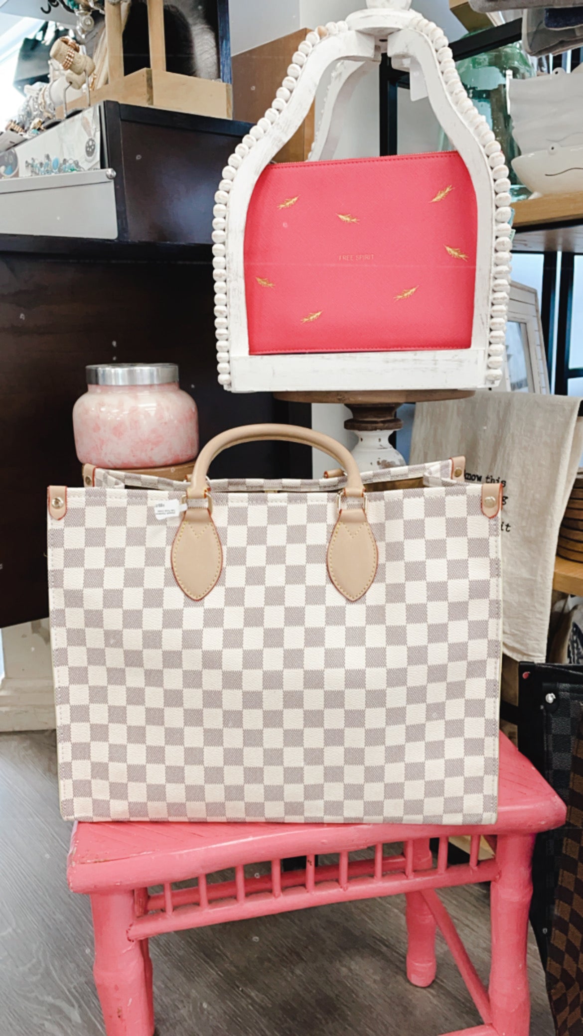 Elizabeth Checkered Tote Purse