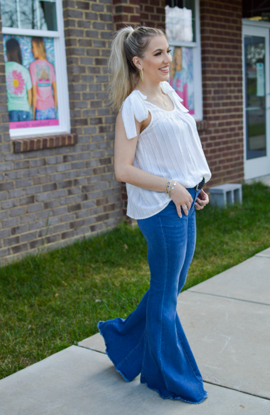 Olivia Tie Shoulder White Texture Top