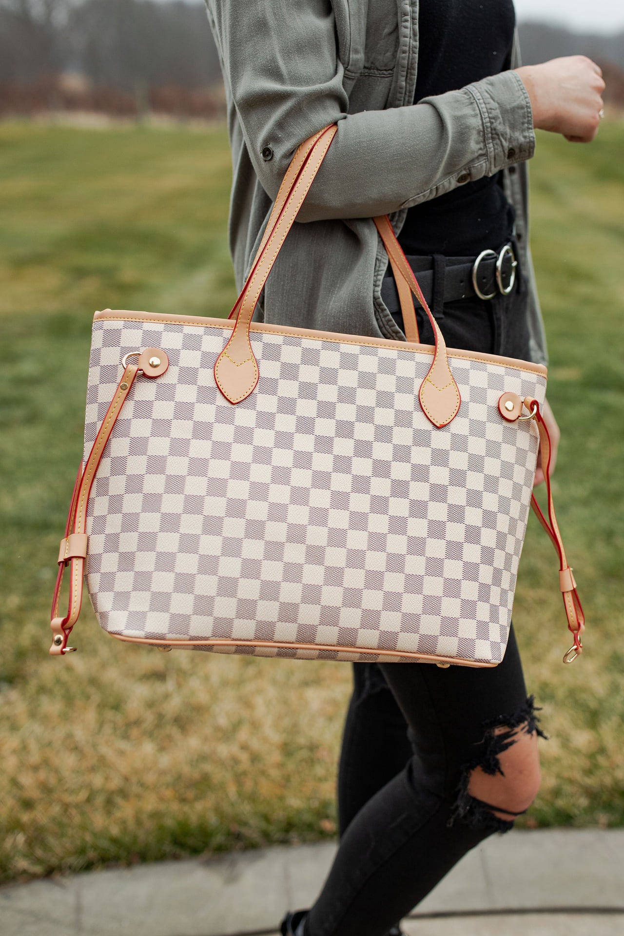 Taylor Checkered Tote - Cream