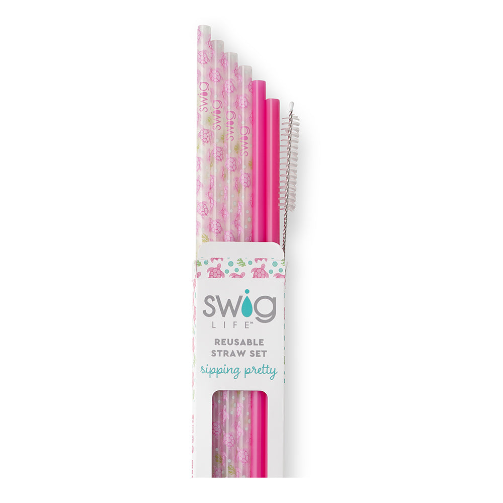 Sea Turtle + Pink Reusable Straw Set