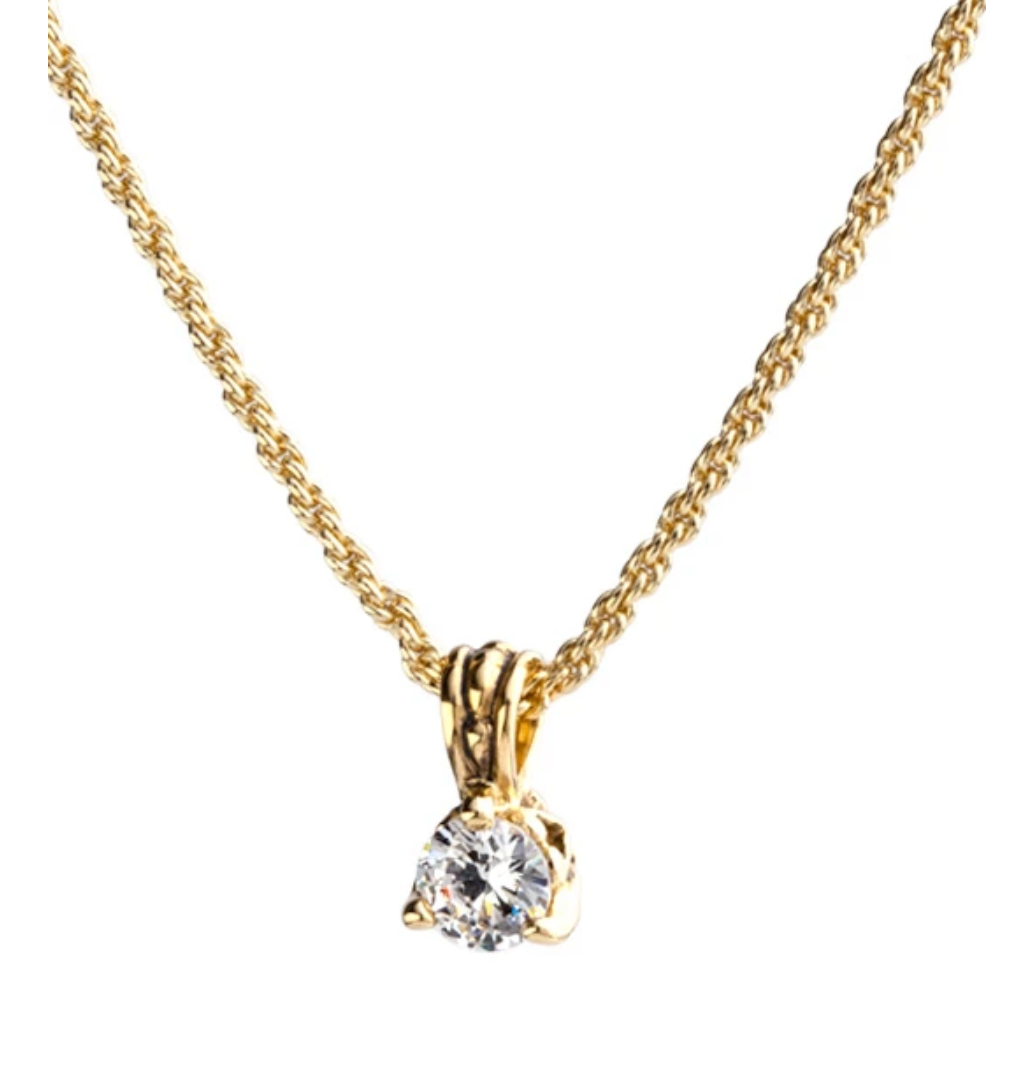 Beijos 7mm CZ Gold Prong Set Pendant Necklace K5017-GF05