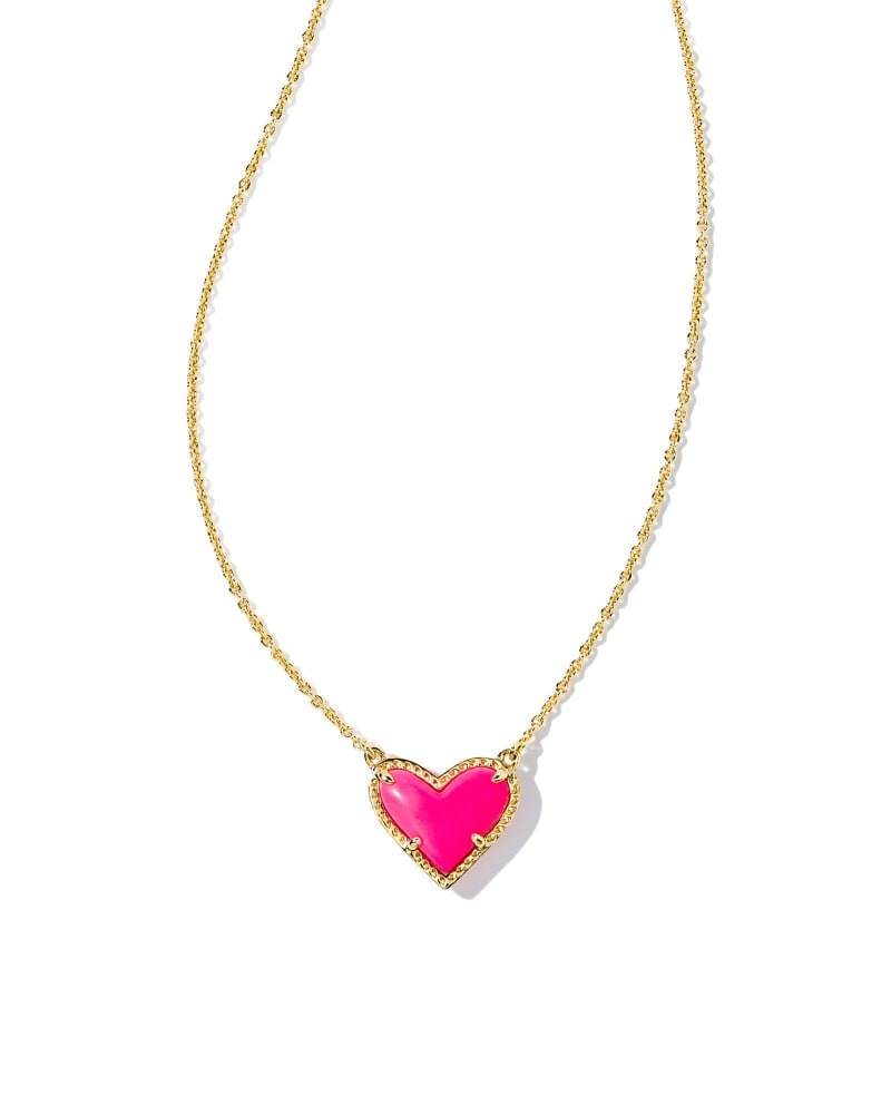 Ari Heart Necklace Gold Neon Pink