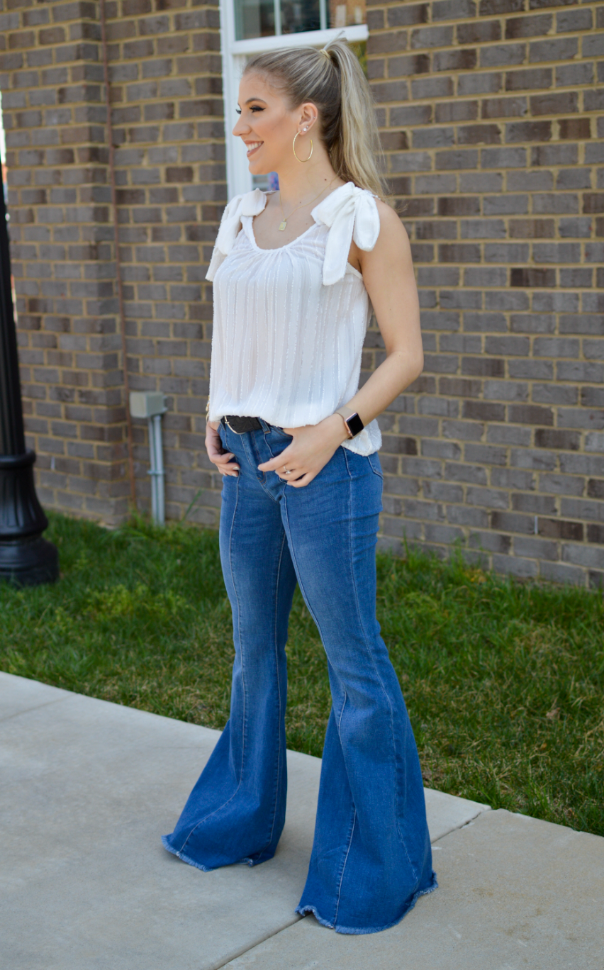 Olivia Tie Shoulder White Texture Top