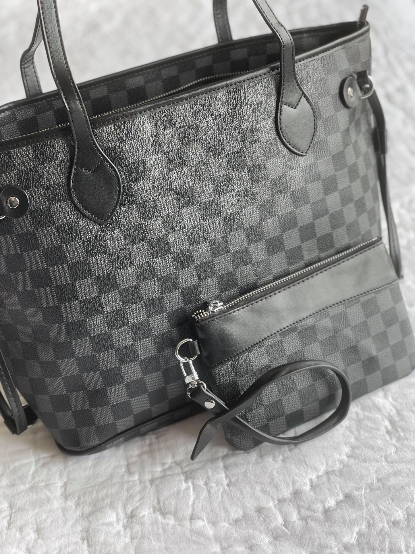 Taylor Checkered Tote - Black