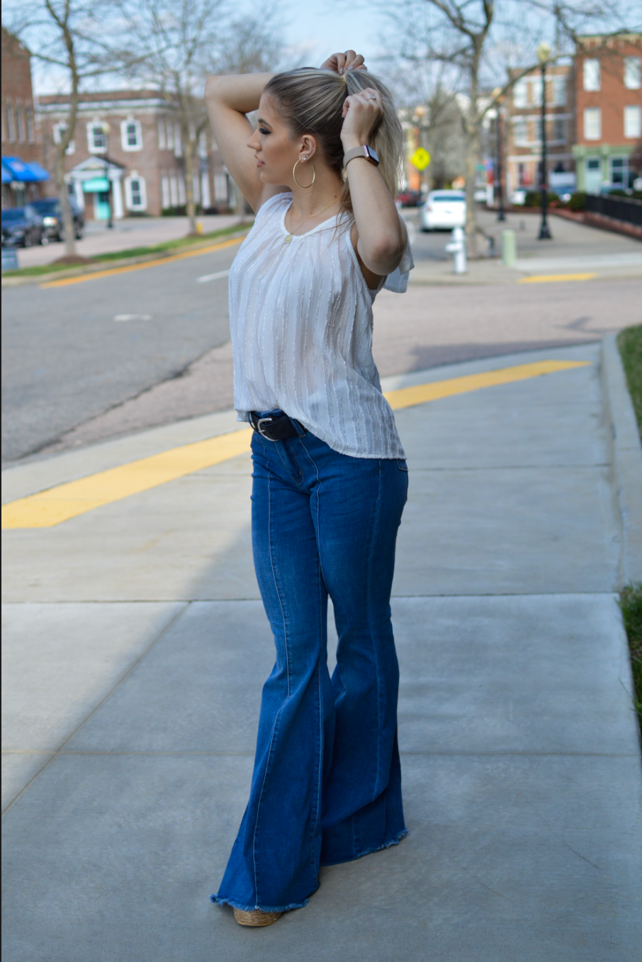 Olivia Tie Shoulder White Texture Top