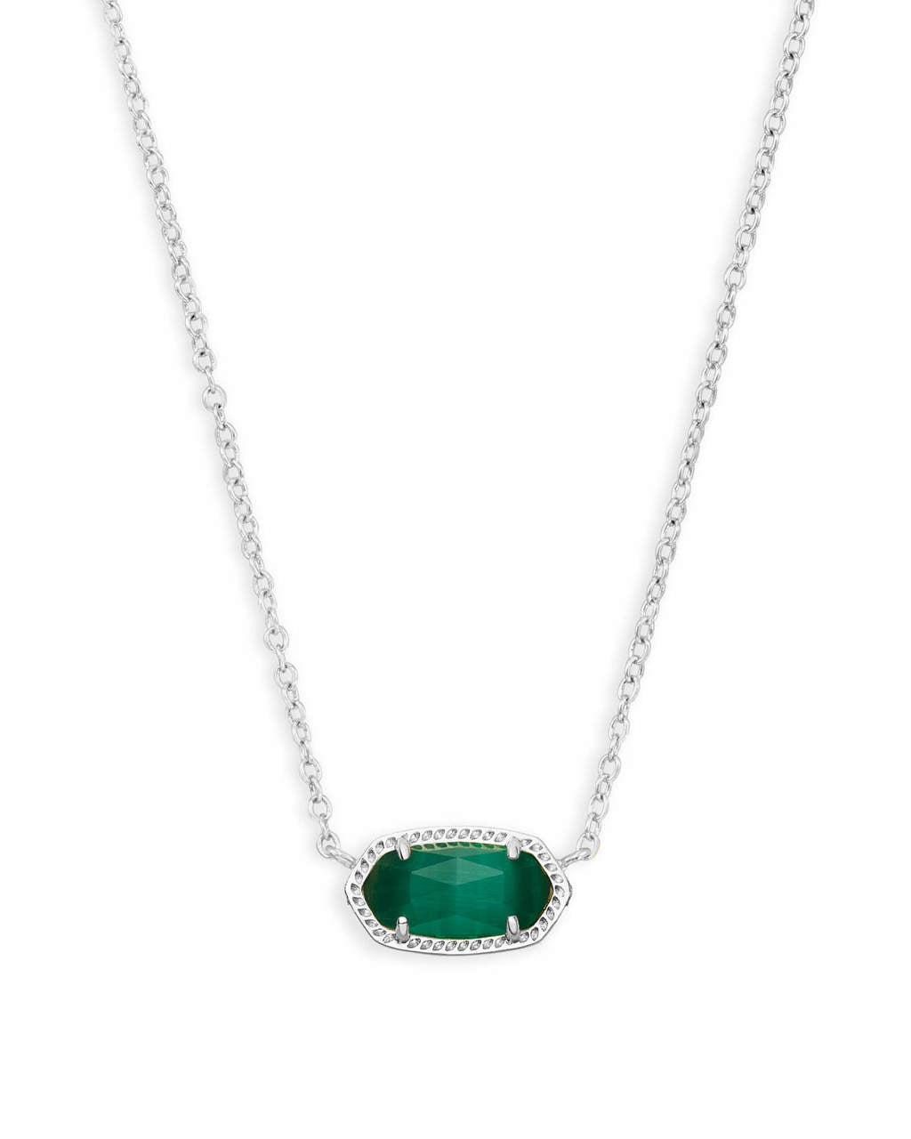 Elisa Necklace Rhodium Emerald Cats Eye