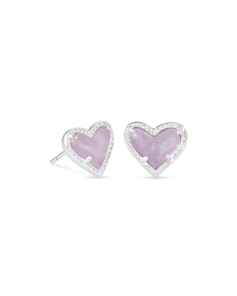 Ari Heart Stud Earrings Rhod/Amethyst
