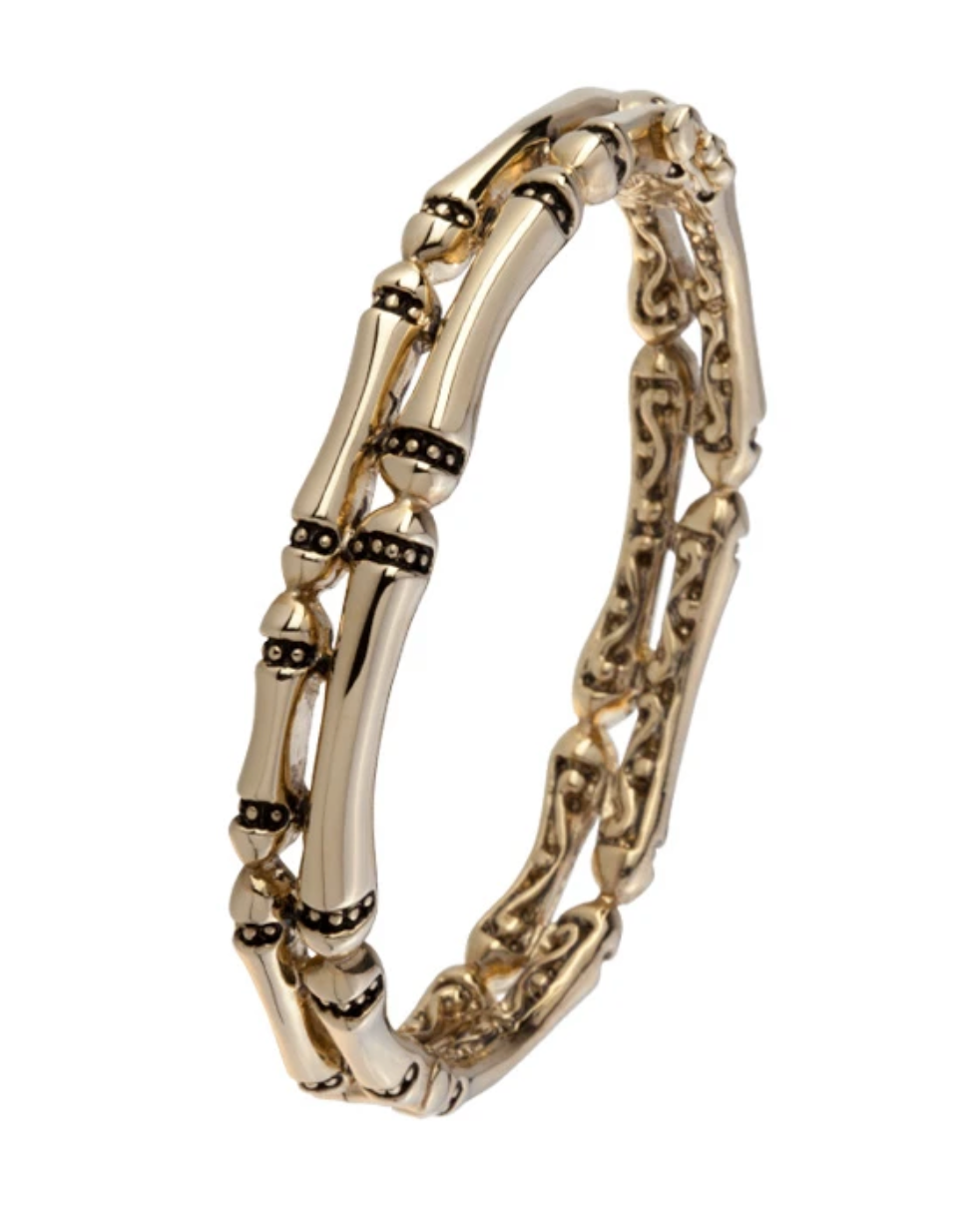 Canias Gold Collection Two Row Hinged Bangle Bracelet B4066-G00L