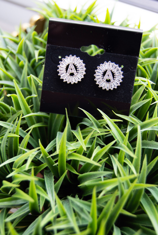 Gemelli Silver Circle Initial Earrings