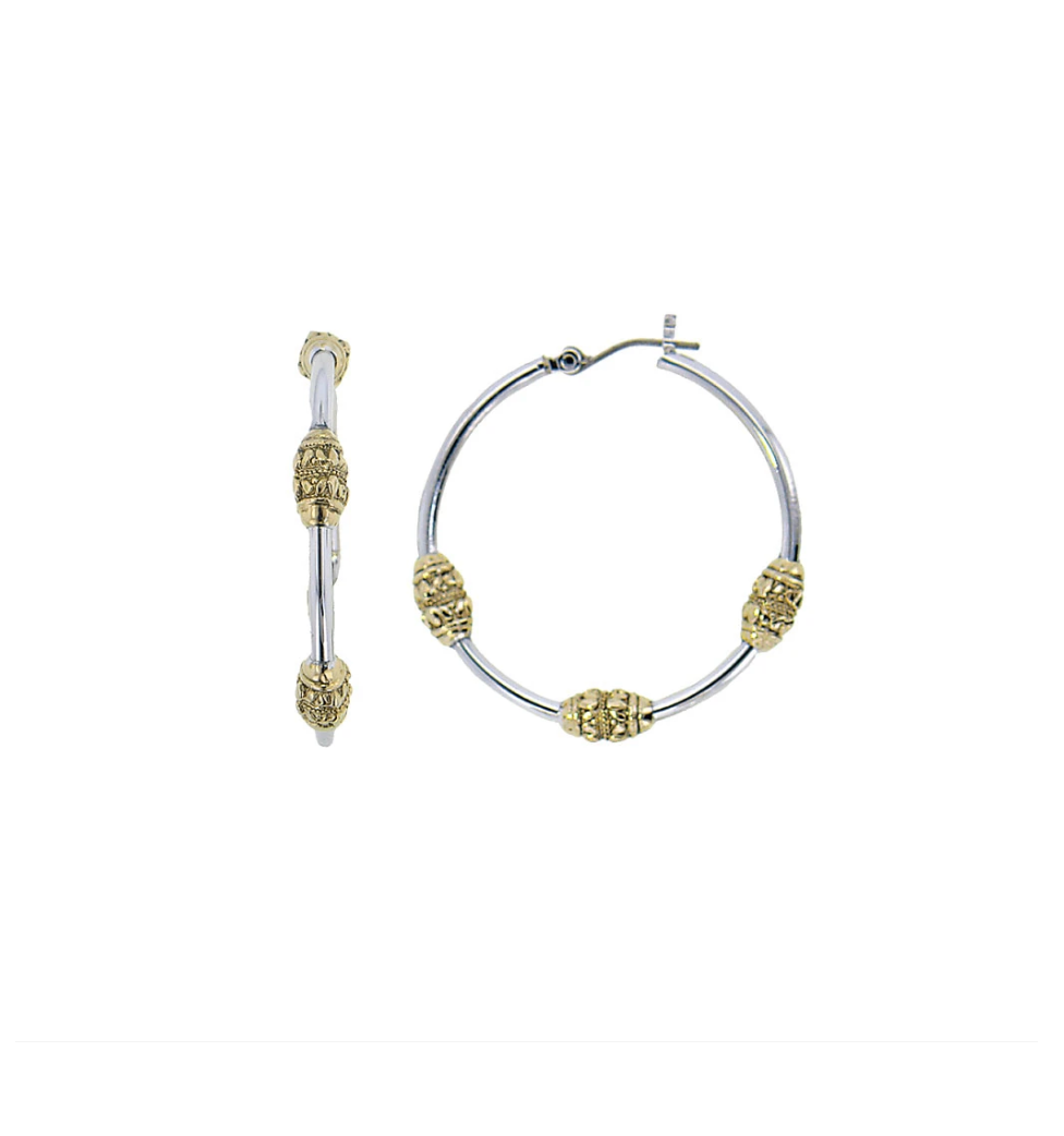 Beaded Two Tone Tri-Bead Hoop Earrings G2729-A000