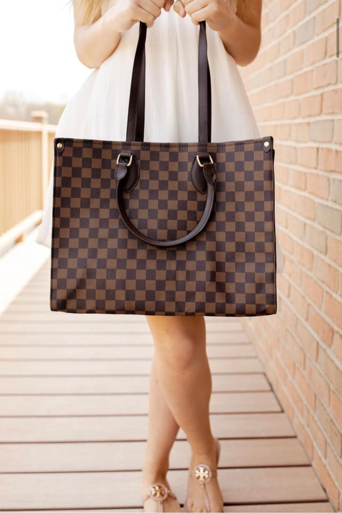 Elizabeth Checkered Tote Purse