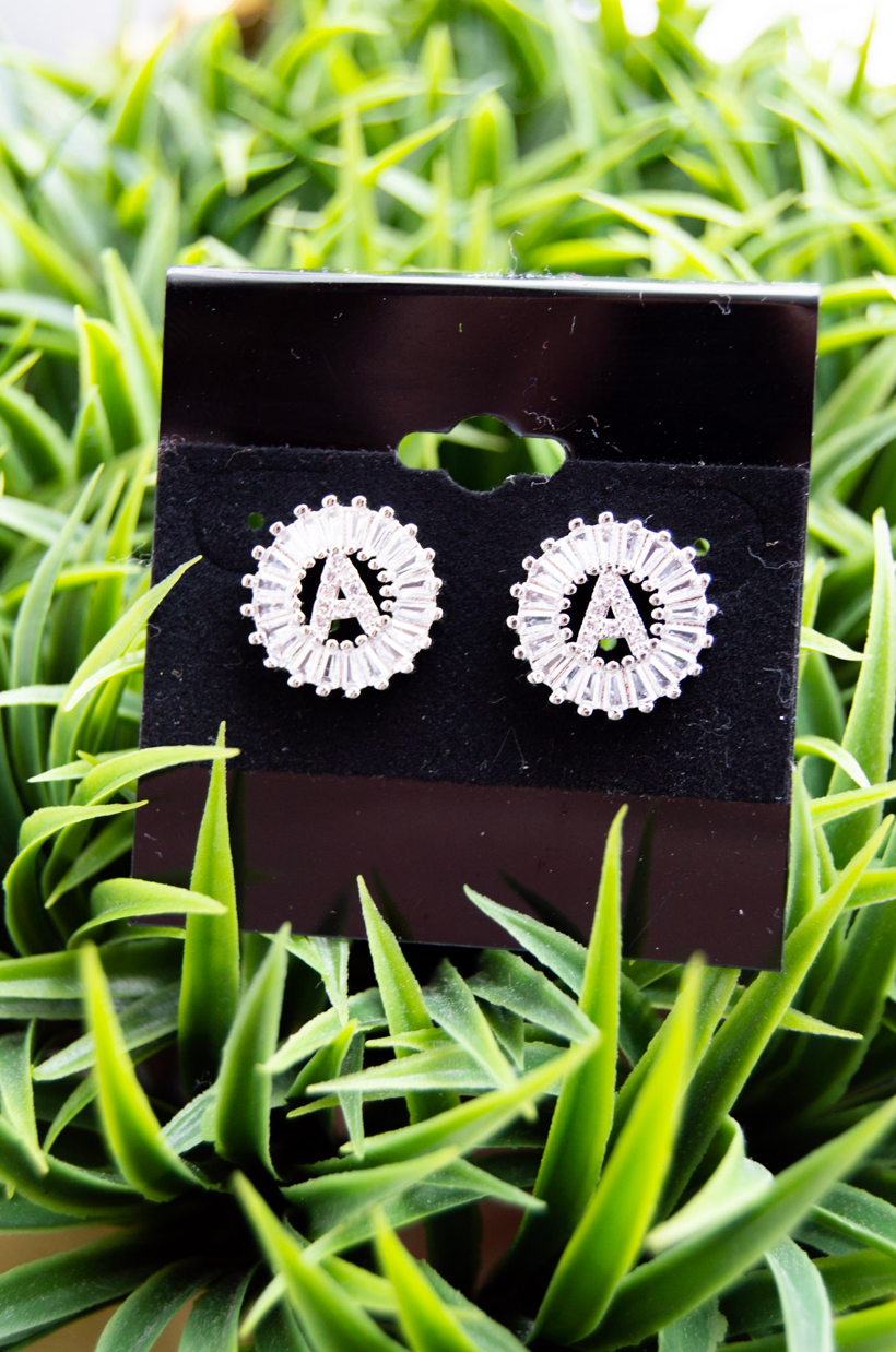 Gemelli Silver Circle Initial Earrings