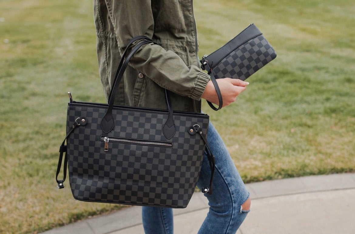 Taylor Checkered Tote - Black