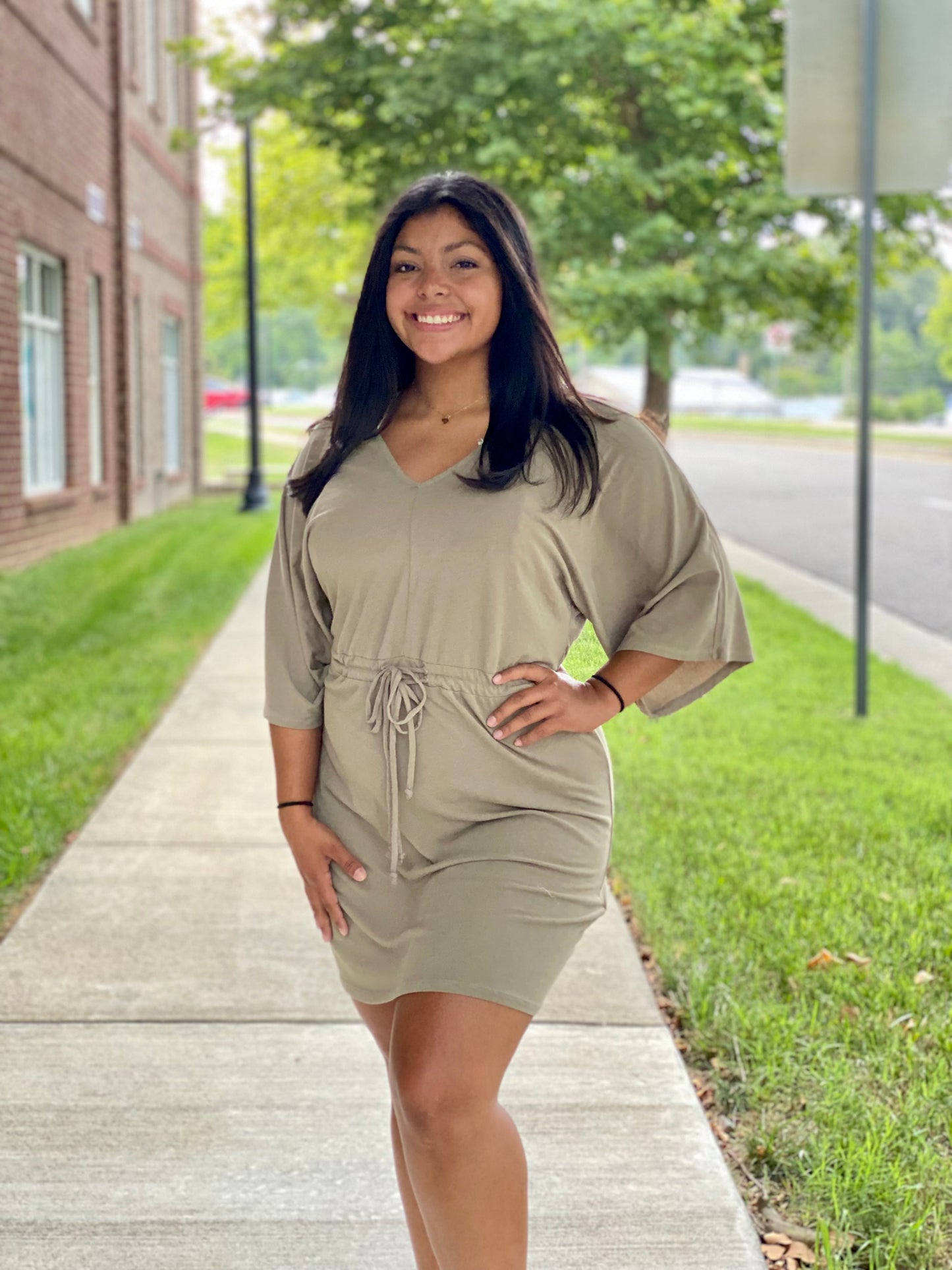 Sydney V Neck Tie Dress - Silver Sage