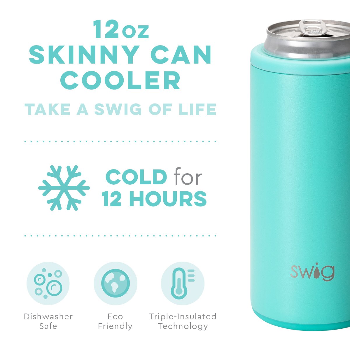 Swig Matte Aqua Skinny Can Koozie