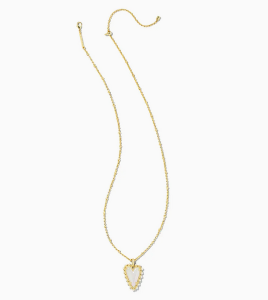 Beaded Ansley Gold Iridescent Frost Glass Heart Necklace