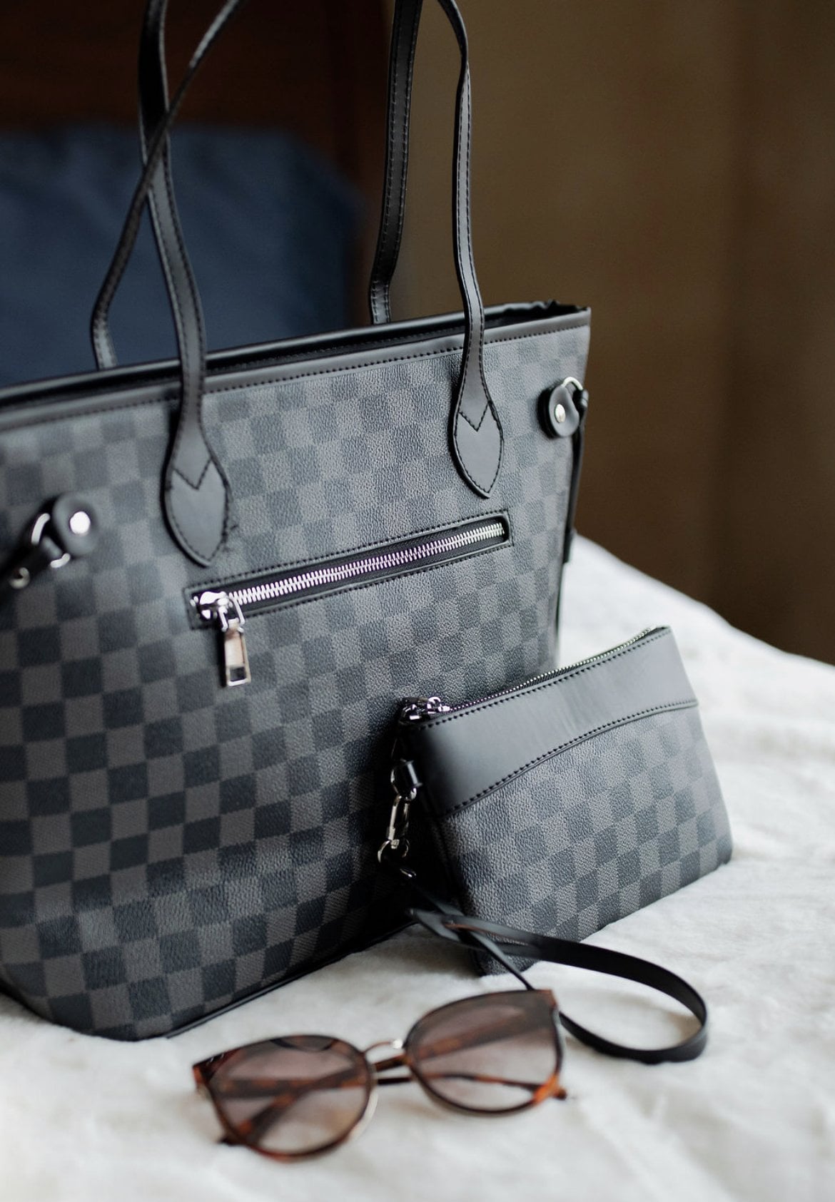 Taylor Checkered Tote - Black