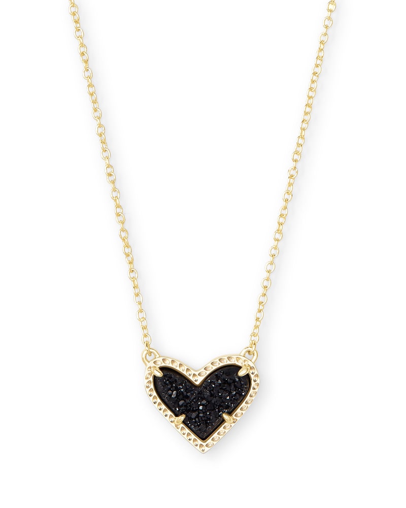 Ari Heart Gold Pendant Necklace In Black Drusy
