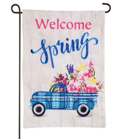Welcome Spring Plaid Truck Garden Flag