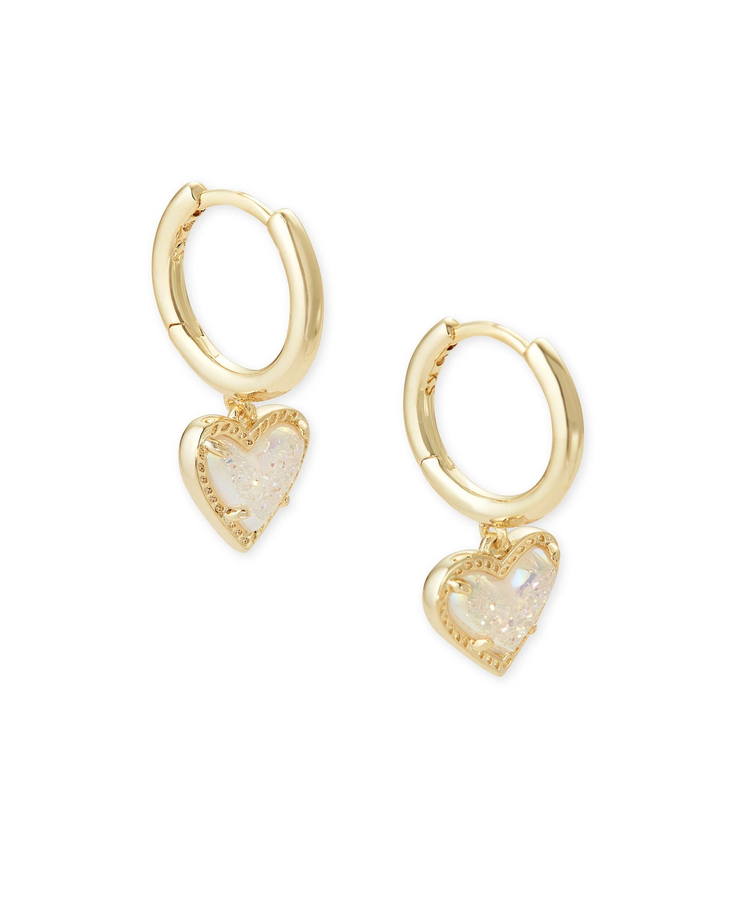 Ari Heart Gold Huggie Earrings In Iridescent Drusy - She Chester