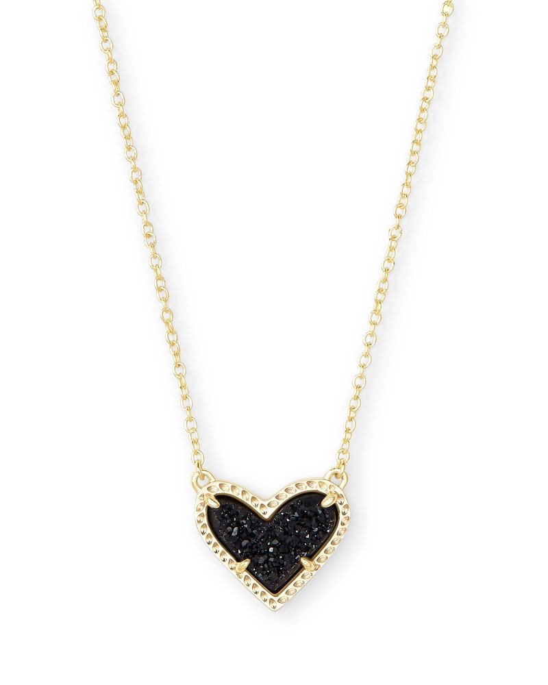 Ari Heart Gold Pendant Necklace In Black Drusy - She Chester