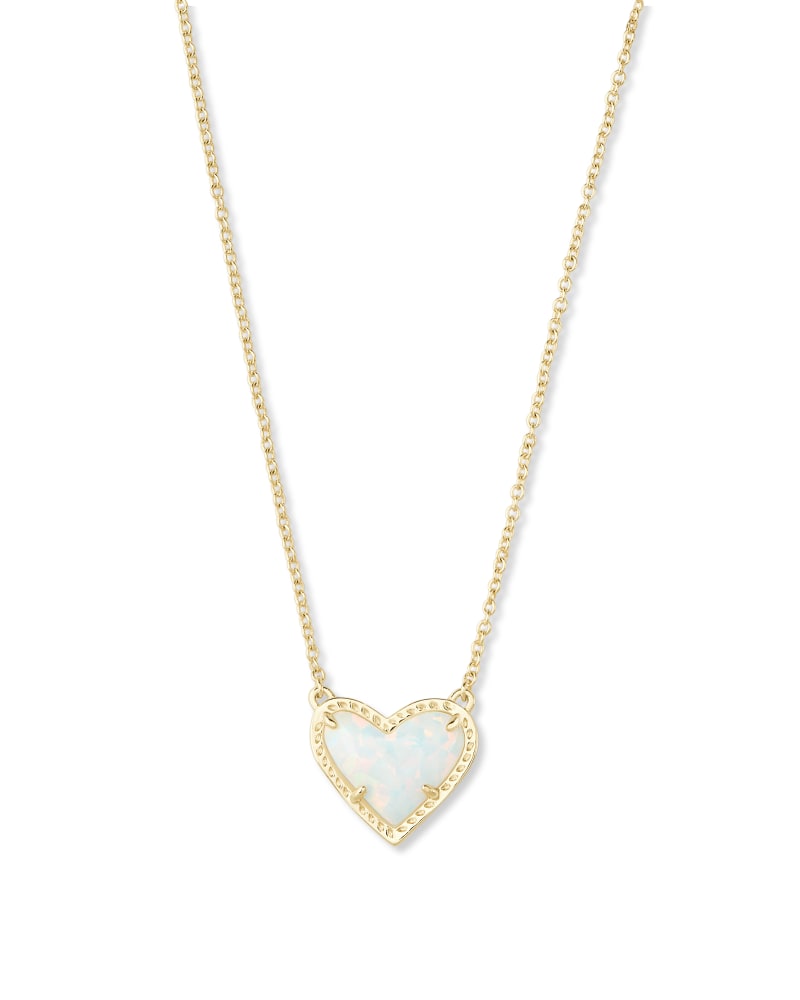 Ari Heart Gold Pendant Necklace In White Kyocera Opal - She Chester