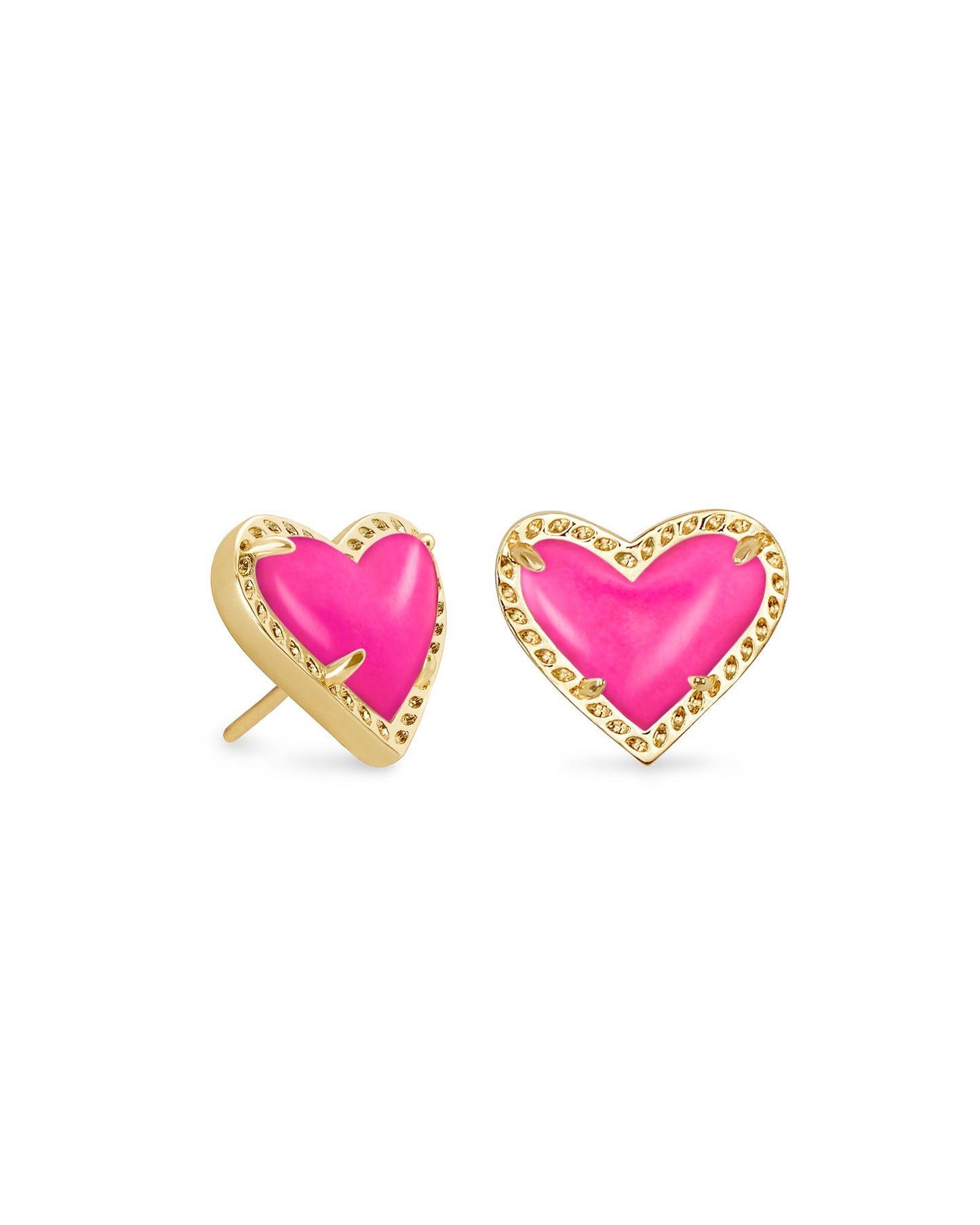 Ari Heart Gold Stud Earrings In Magenta Magnesite - She Chester