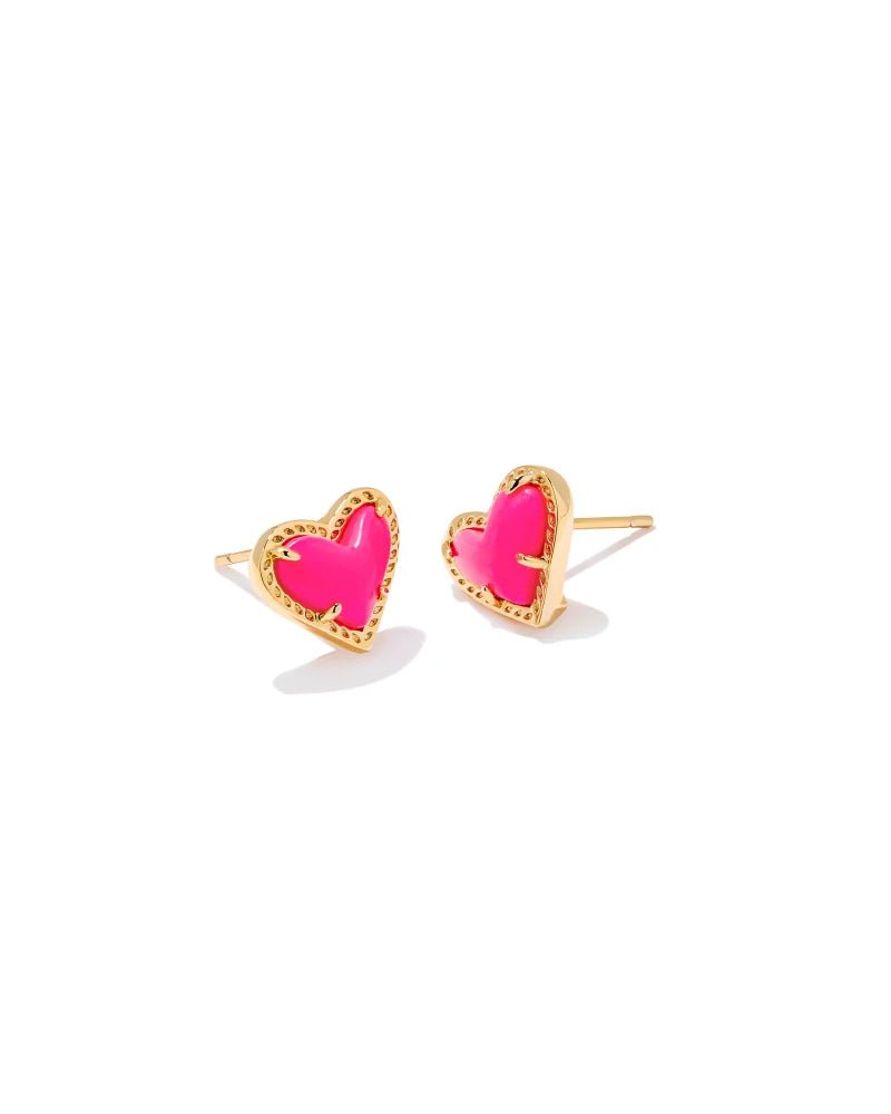Ari Heart Stud Earrings Gold Neon Pink - She Chester