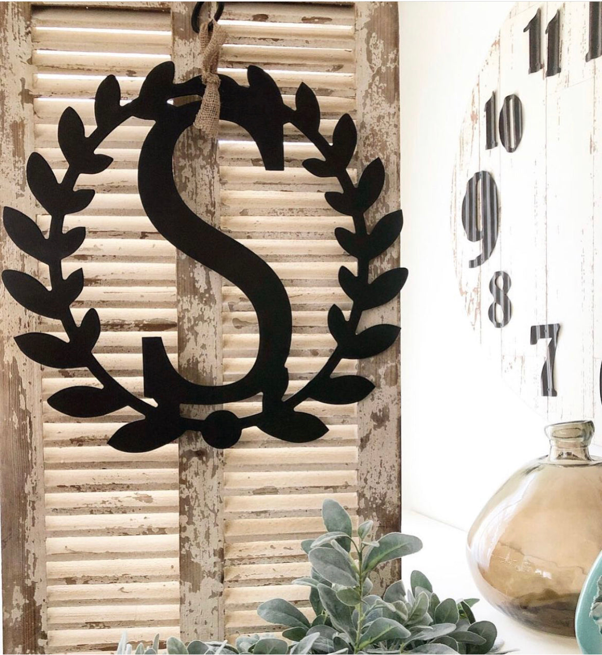 Black Roman Wreath Initial Doorhanger - Pick up Only