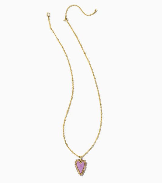 Beaded Ansley Gold Lilac Phosphate Heart Necklace - She Chester