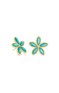Kyla Flower Stud Earring Gold Teal MOP