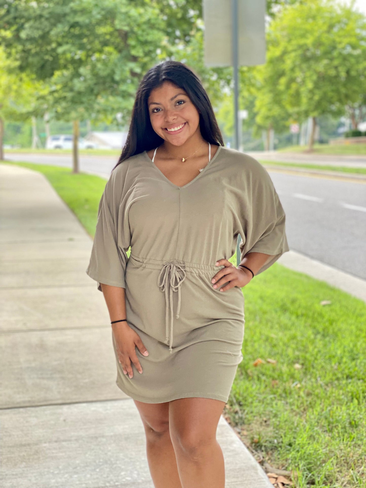 Sydney V Neck Tie Dress - Silver Sage