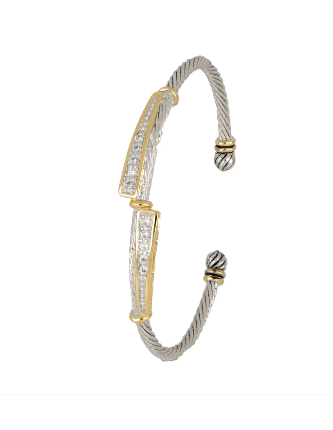 Celebration Petite Pavé Duel Channel Wire Cuff Bracelet B5238 - AF00 - She Chester
