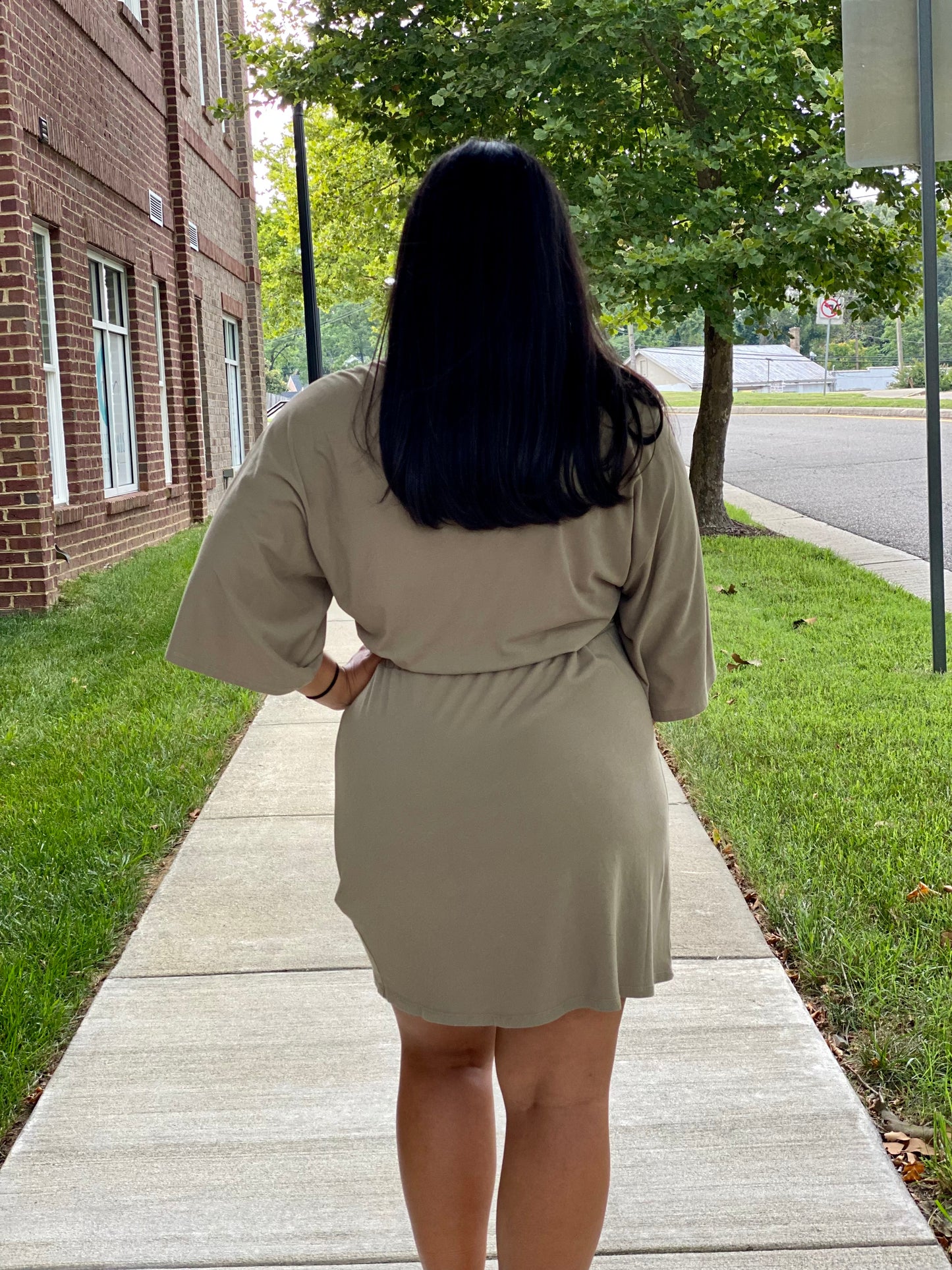 Sydney V Neck Tie Dress - Silver Sage