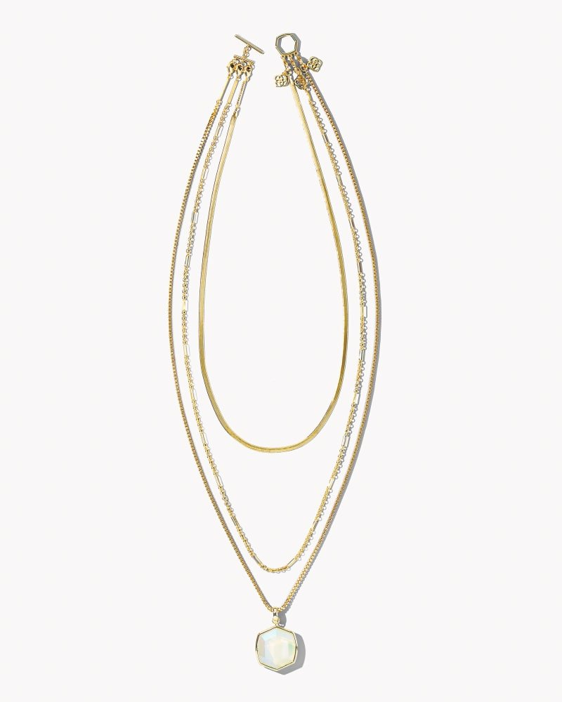 Davis Triple Chain Necklace Gold Iridescent Opalite - She Chester