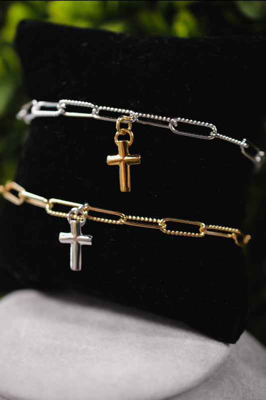 Diamante Charm Bracelet Cross Silver B5410 - R00P - She Chester