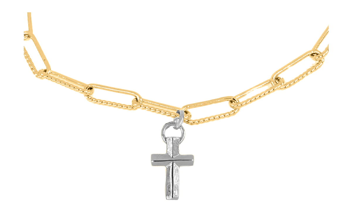 Diamante Cross Charm Gold Necklace N5556 - G003 - She Chester