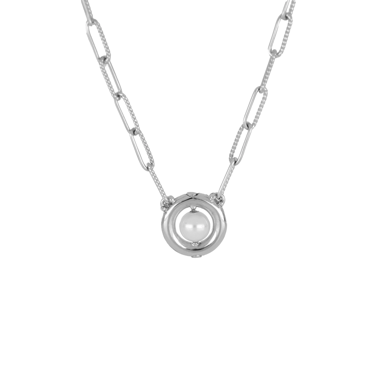 Diamante Pearl Silver Necklace N5596 - RB03 - She Chester