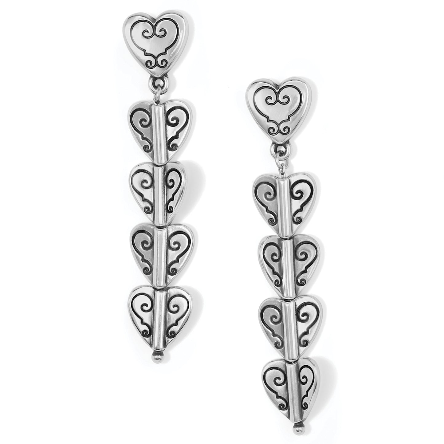 Cascading Heart Silver Earrings