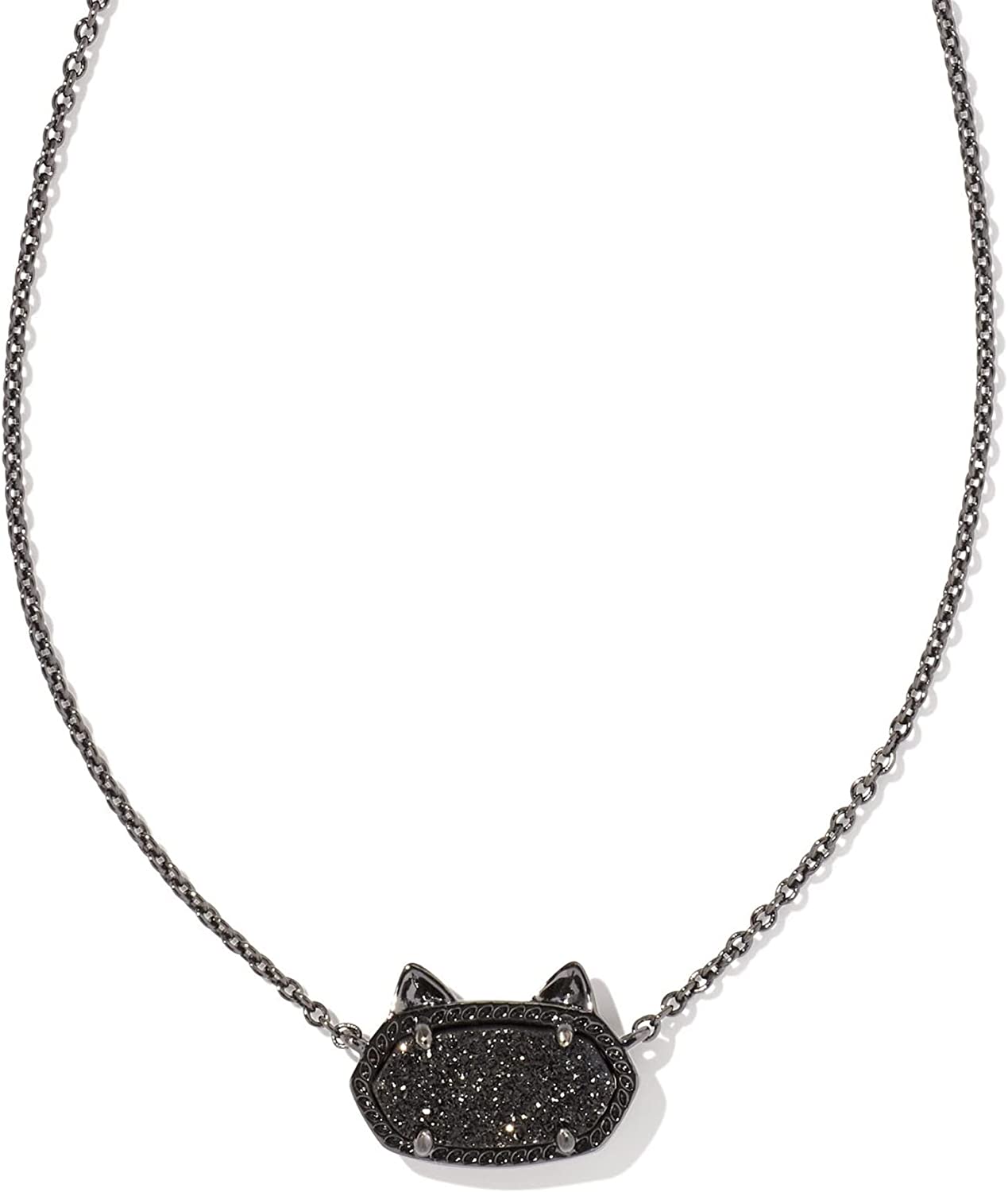 Elisa Cat Necklace - Gunmetal Black Drusy - She Chester