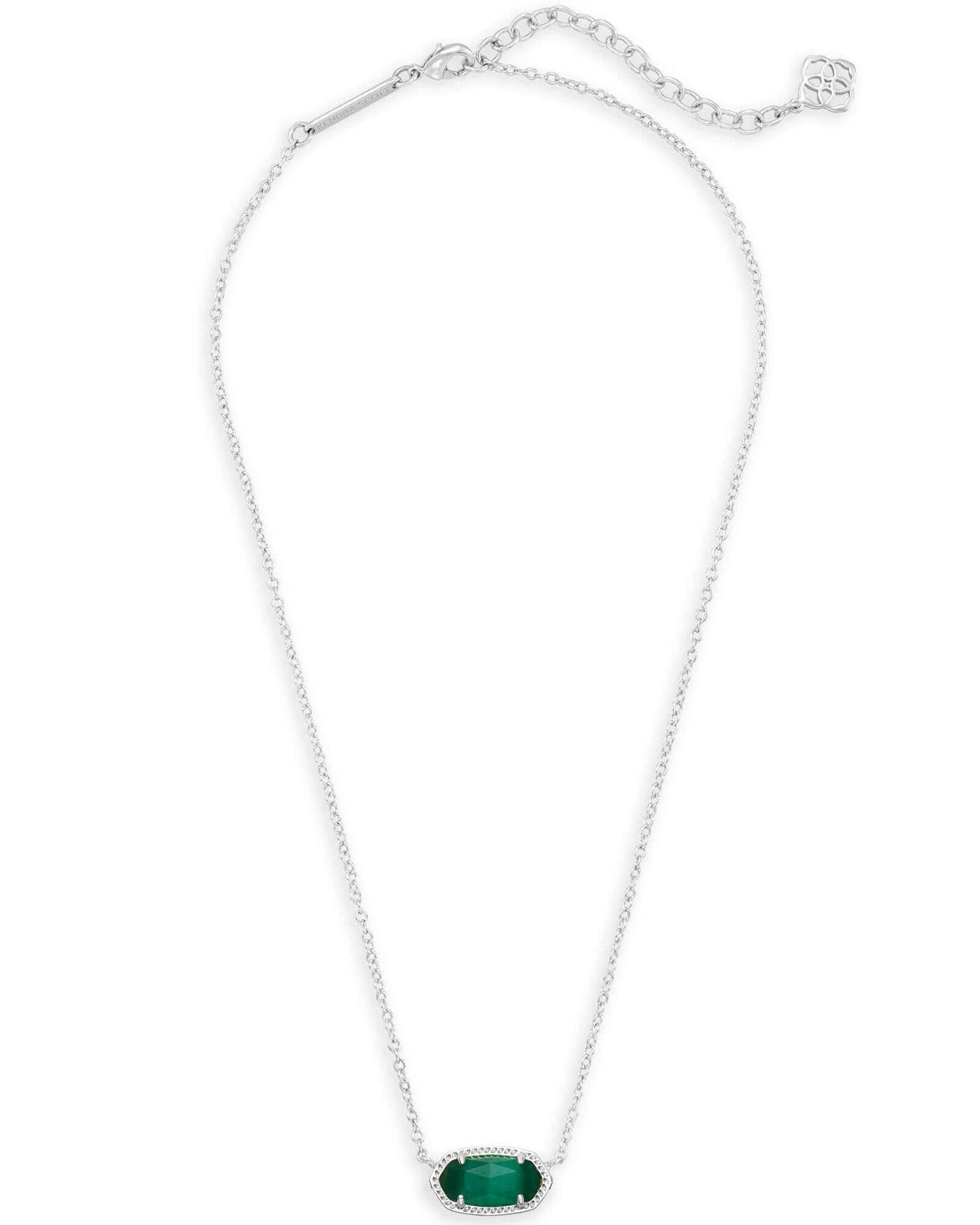 Elisa Silver Pendant Necklace In Emerald Cats Eye - She Chester
