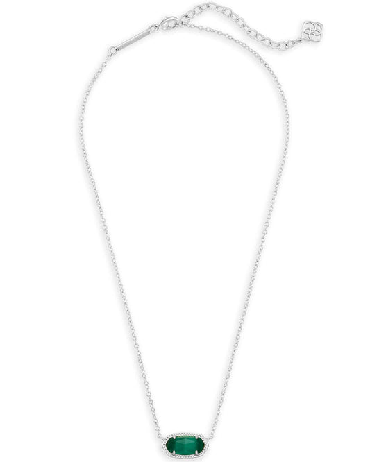 Elisa Silver Pendant Necklace In Emerald Cats Eye - She Chester