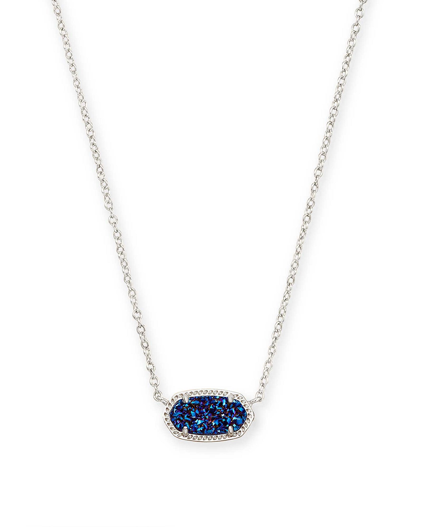 Elisa Silver Pendant Necklace In Indigo Blue Drusy - She Chester