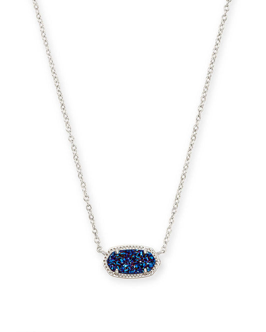 Elisa Silver Pendant Necklace In Indigo Blue Drusy - She Chester