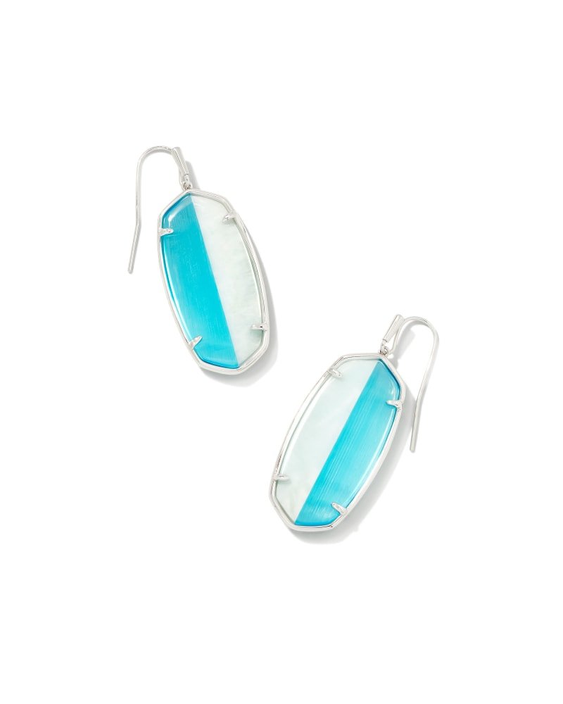 ELLE INTARSIA DROP EARRINGS RHODIUM LIGHT BLUE INTARSIA - She Chester